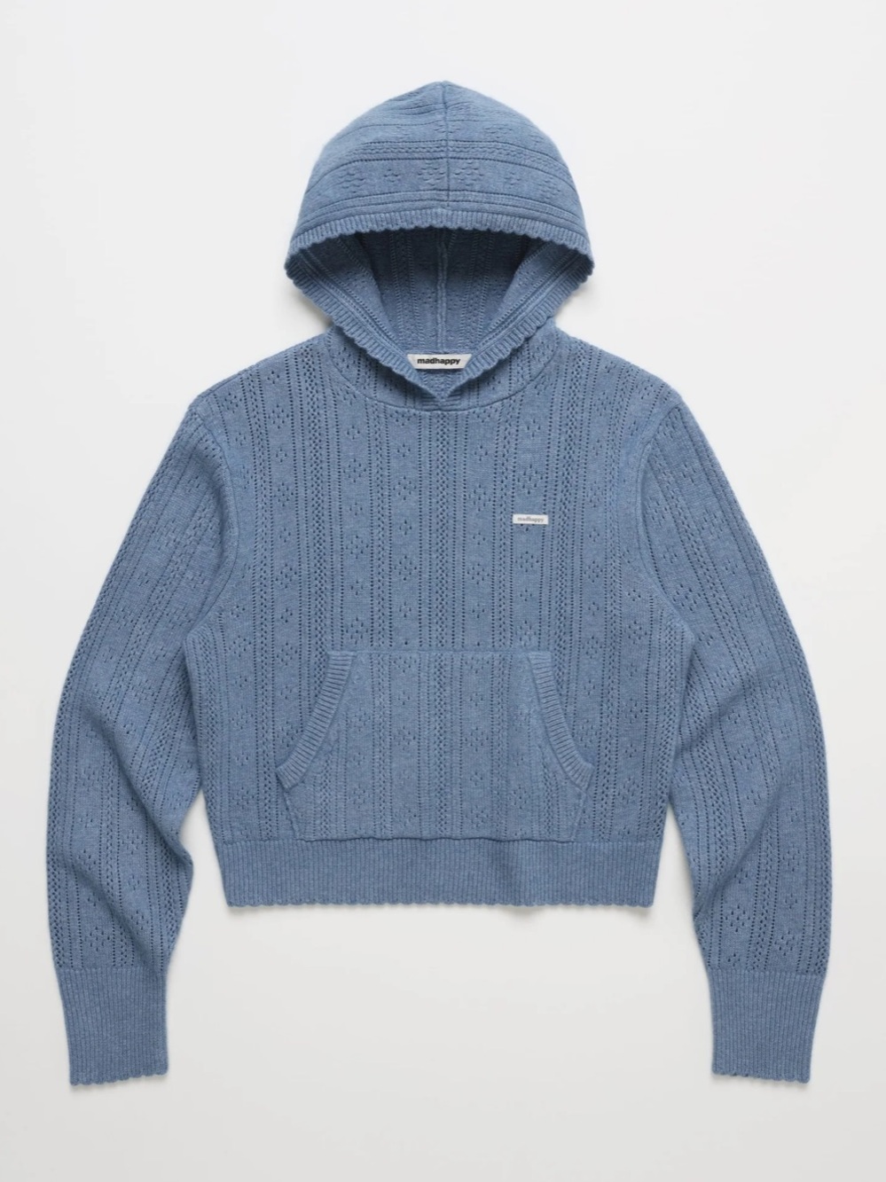 Madhappy Pointelle Knit Hoodie in Dusty Blue